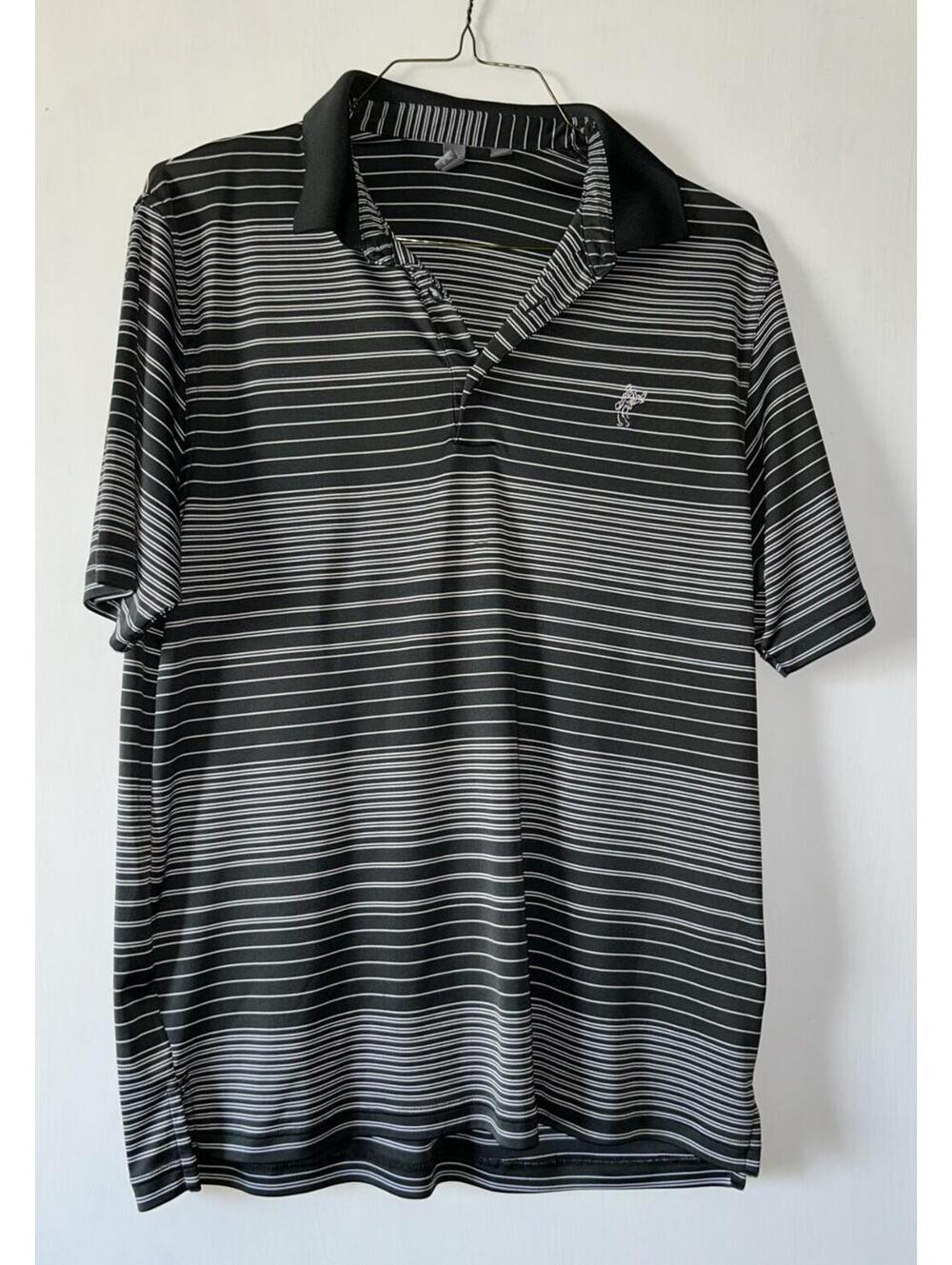Ashworth Mens Large Golf Polo Shirt Striped Gray Polyester